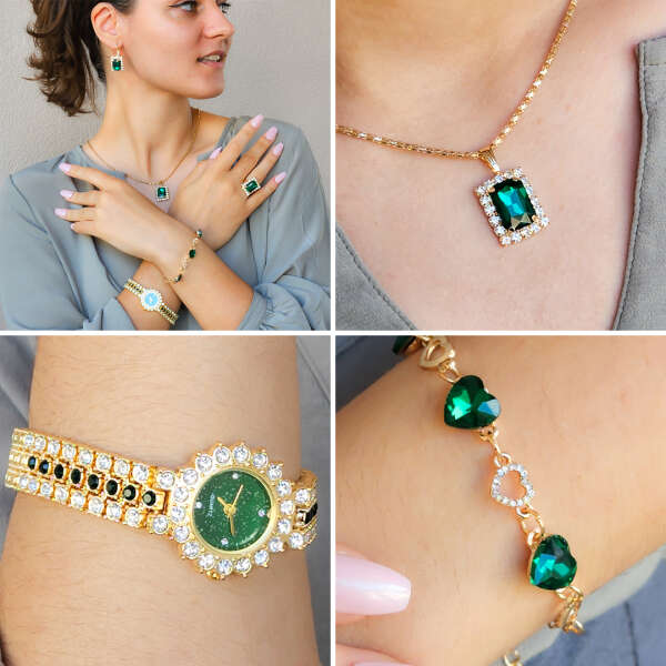 Luxury set with watch, bracelet, necklace, ring and earrings I Aceneta - AI WEB SHOP